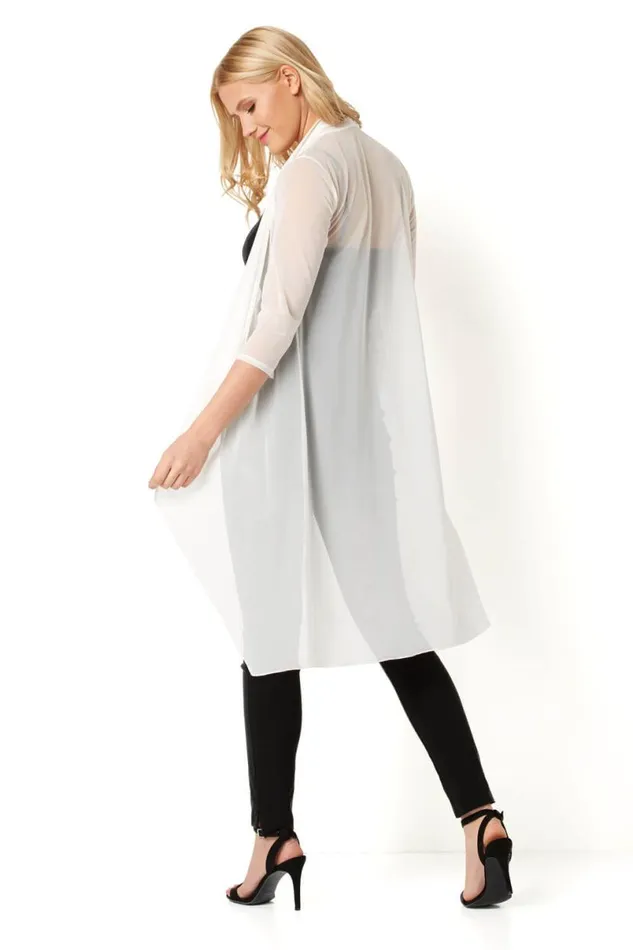 Ivory Mesh Longline Kimono Jacket Women Roman Tops
