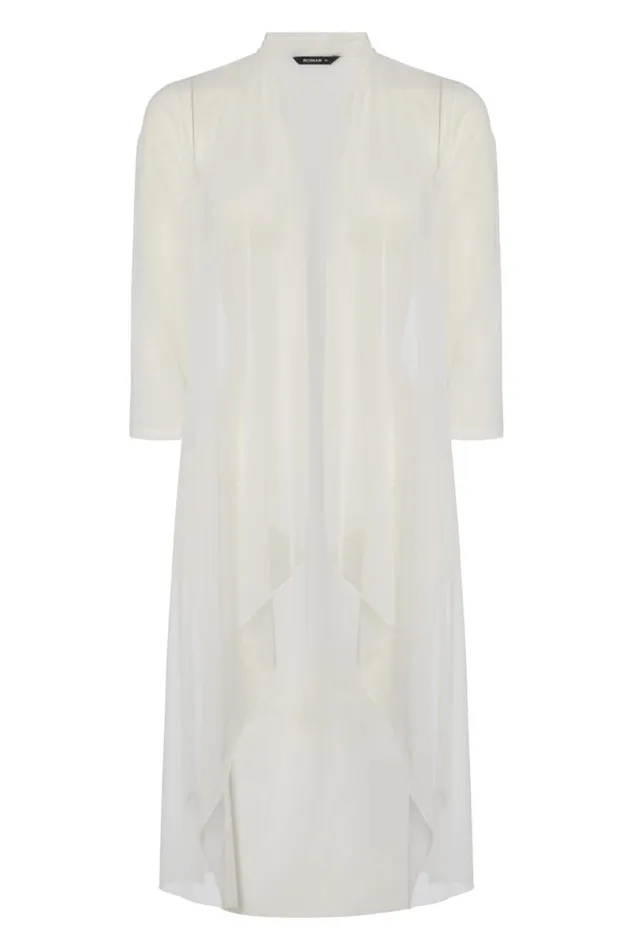 Ivory Mesh Longline Kimono Jacket Women Roman Tops