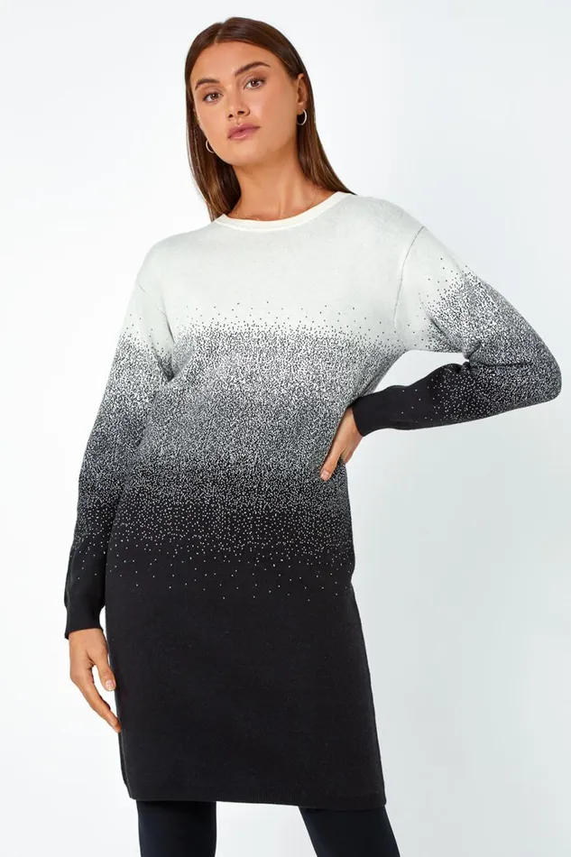 Ivory Ombre Knitted Jumper Dress Women Roman Dresses