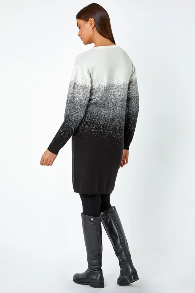 Ivory Ombre Knitted Jumper Dress Women Roman Dresses
