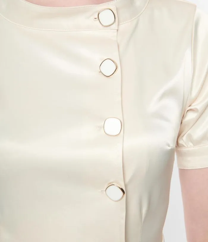 Ivory Satin Button Bridal Swing Dress ClothingPlus Unique Vintage Shorts