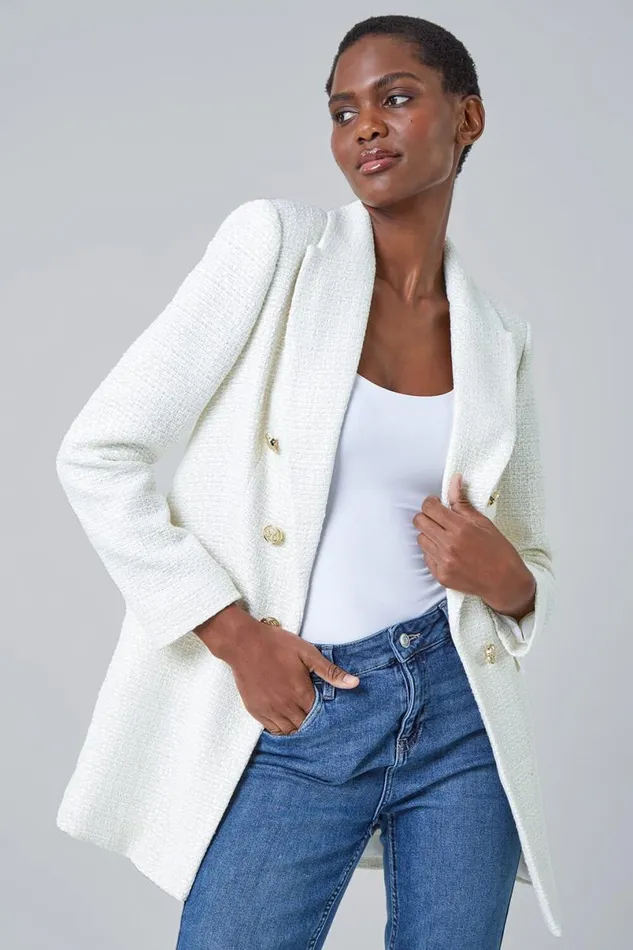 Ivory Tailored Longline Boucle Jacket Women Roman Occasionwear