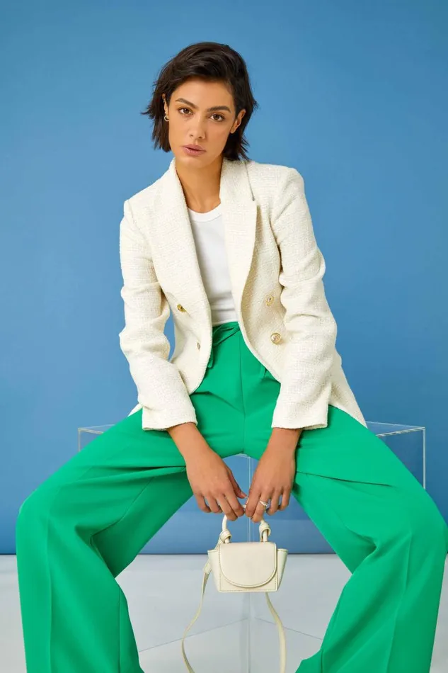 Ivory Tailored Longline Boucle Jacket Women Roman Occasionwear