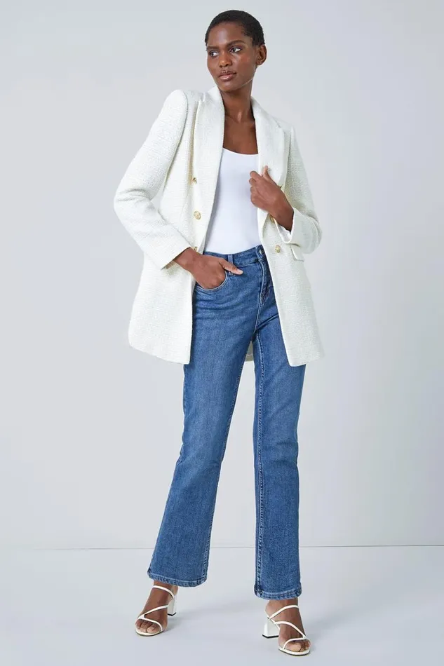 Ivory Tailored Longline Boucle Jacket Women Roman Occasionwear