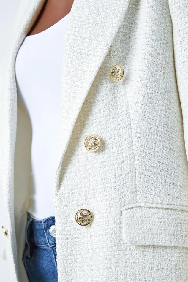 Ivory Tailored Longline Boucle Jacket Women Roman Occasionwear