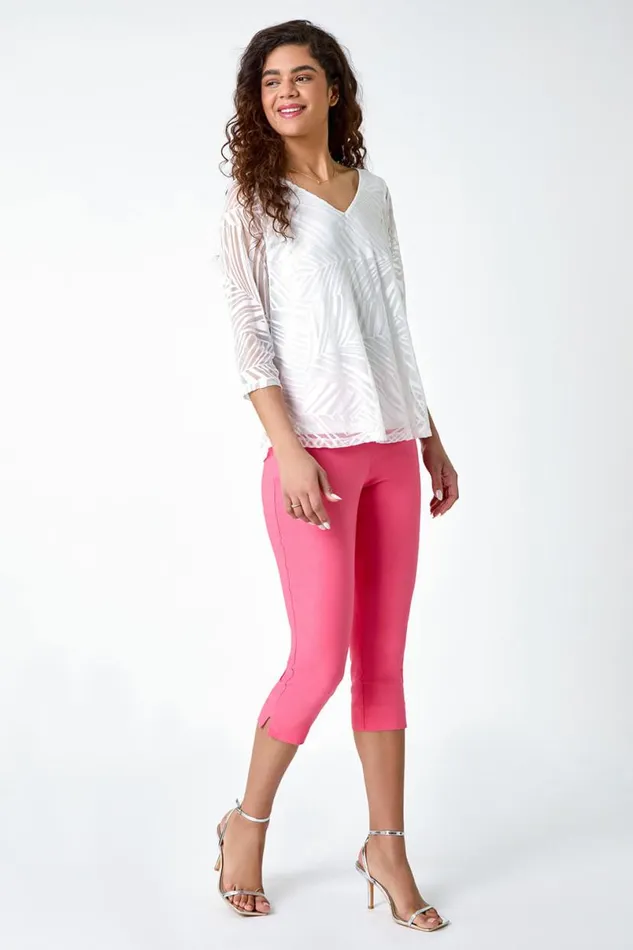 Ivory Textured Animal Print VNeck Top Women Roman Tops