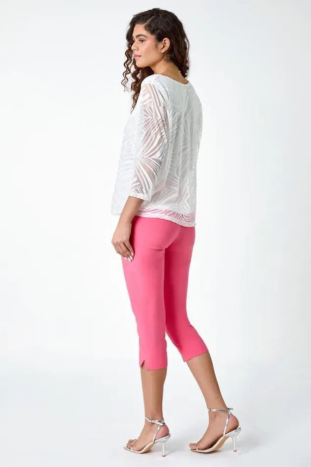 Ivory Textured Animal Print VNeck Top Women Roman Tops