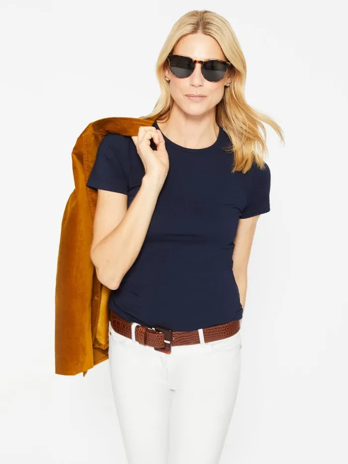 JMcLaughlin Allie Cap Sleeve Tee Navy Women Shirts and Tops