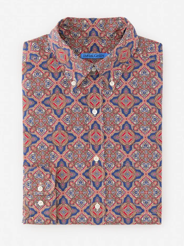 JMcLaughlin Collis Classic Fit Shirt In Mini Paisley Tile Navybrown Men Shirts JMcLaughlin Collis Classic Fit Shirt In Mini Paisley Tile Navybrown Men Shirts