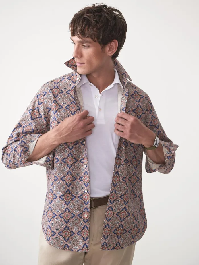 JMcLaughlin Collis Classic Fit Shirt In Mini Paisley Tile Navybrown Men Shirts JMcLaughlin Collis Classic Fit Shirt In Mini Paisley Tile Navybrown Men Shirts