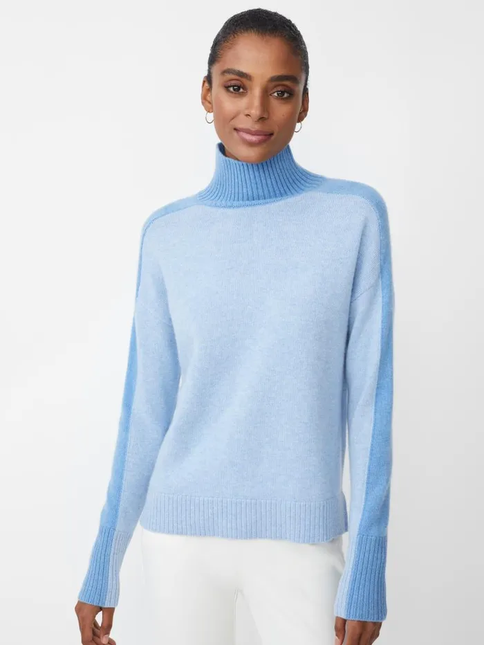 JMcLaughlin Dina Cashmere Turtleneck In Color Block Blue Tonal Women Sweaters JMcLaughlin Dina Cashmere Turtleneck In Color Block Blue Tonal Women Sweaters