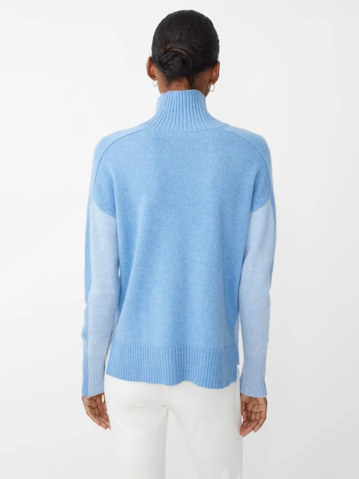 JMcLaughlin Dina Cashmere Turtleneck In Color Block Blue Tonal Women Sweaters JMcLaughlin Dina Cashmere Turtleneck In Color Block Blue Tonal Women Sweaters