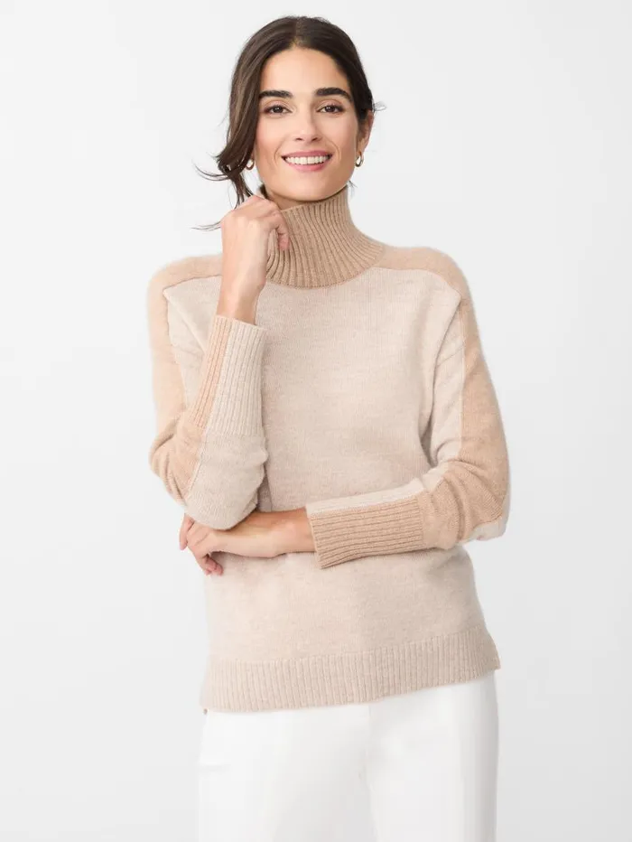 JMcLaughlin Dina Cashmere Turtleneck In Color Block Heather Oatmealcamel Women Sweaters JMcLaughlin Dina Cashmere Turtleneck In Color Block Heather Oatmealcamel Women Sweaters
