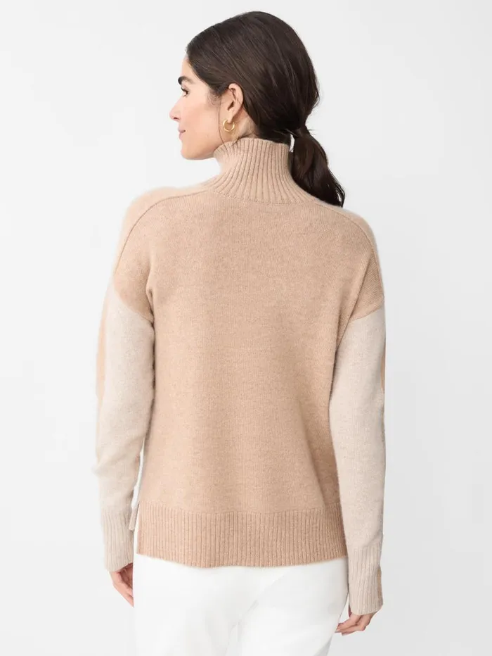 JMcLaughlin Dina Cashmere Turtleneck In Color Block Heather Oatmealcamel Women Sweaters JMcLaughlin Dina Cashmere Turtleneck In Color Block Heather Oatmealcamel Women Sweaters