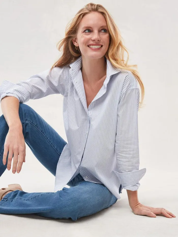 JMcLaughlin Finn Shirt In Stripe Whitefrench Blue Women Shirts and Tops