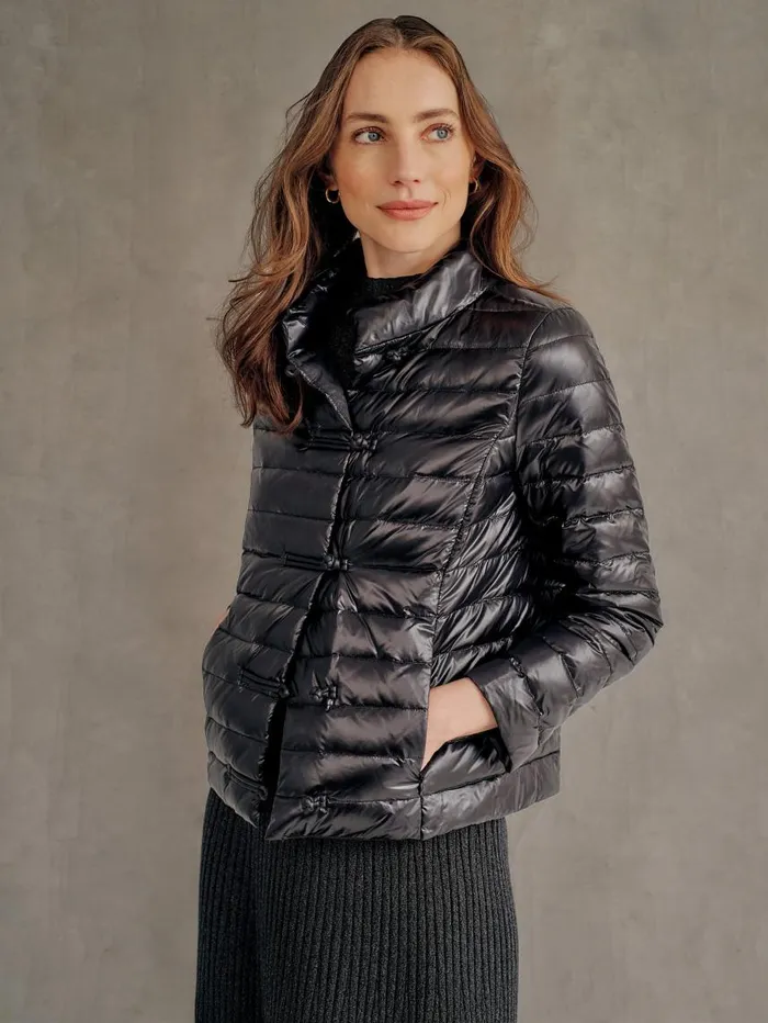 JMcLaughlin Hayes Puffer Jacket Shiny Black Women Jackets and Outerwear