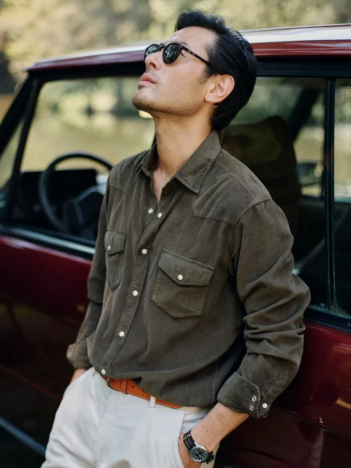 JMcLaughlin Scotto Cord Shirt Olive Men Shirts