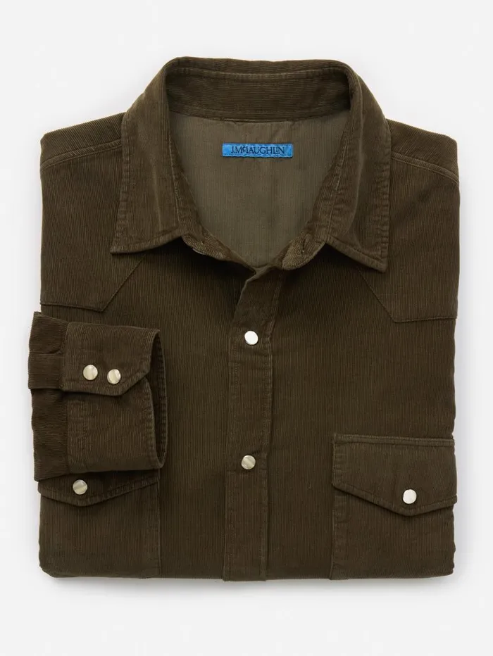 JMcLaughlin Scotto Cord Shirt Olive Men Shirts JMcLaughlin Scotto Cord Shirt Olive Men Shirts