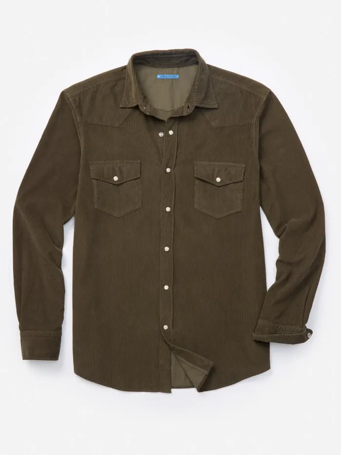 JMcLaughlin Scotto Cord Shirt Olive Men Shirts JMcLaughlin Scotto Cord Shirt Olive Men Shirts