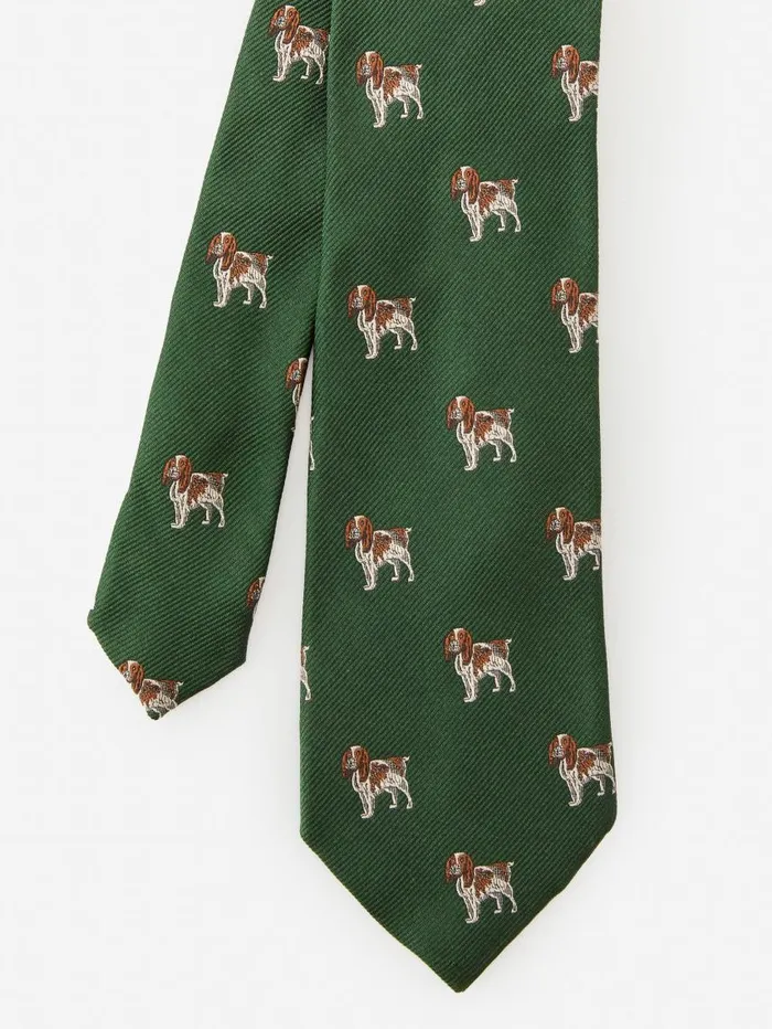 JMcLaughlin Silk Tie In Dog Dark Green Men Ties