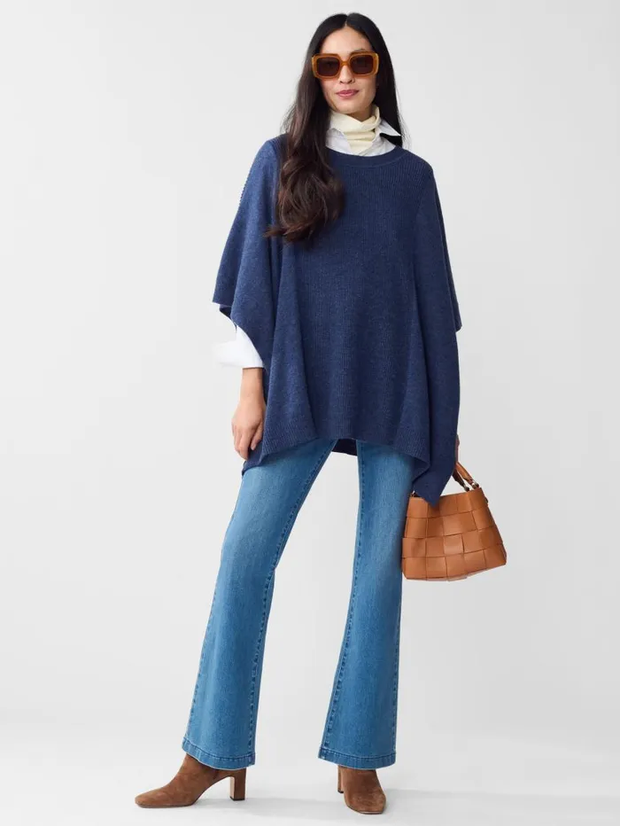 JMcLaughlin Yolanda Cashmere Poncho Denim Women Jackets and Outerwear JMcLaughlin Yolanda Cashmere Poncho Denim Women Jackets and Outerwear