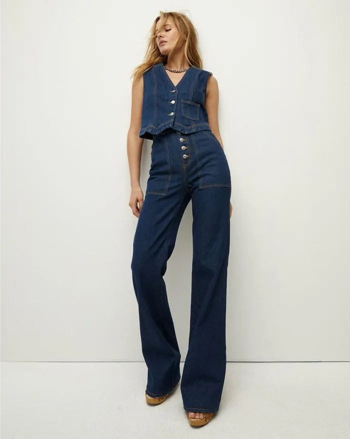 Jackets and Outerwear Shop Veronica Beard Valeria Denim Vest Washed Oxford