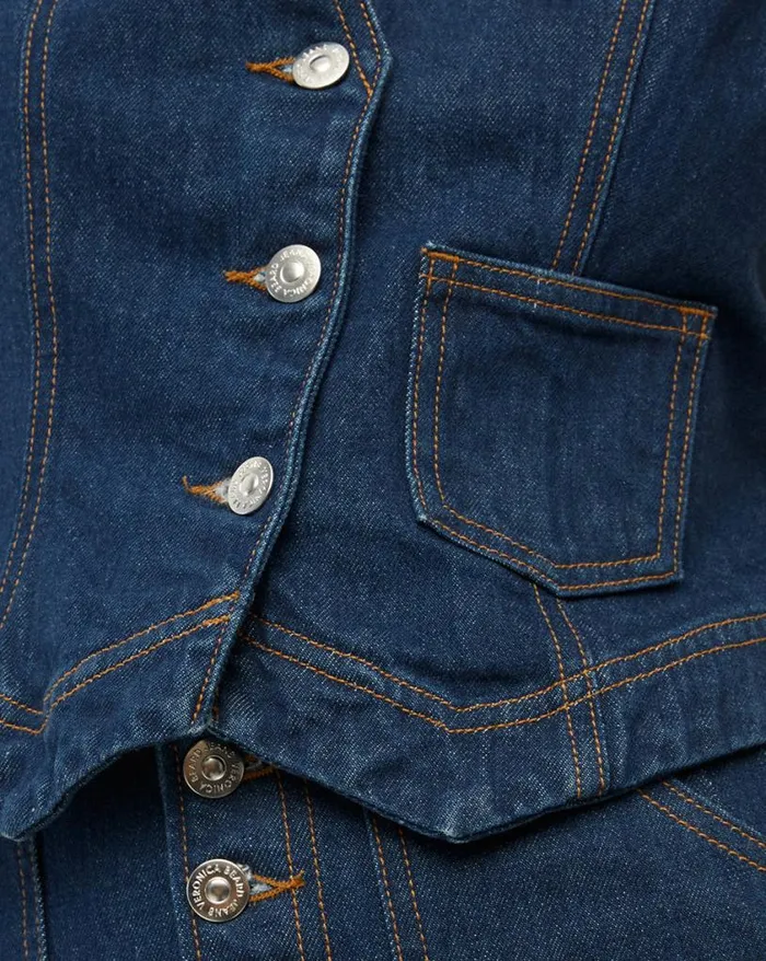 Jackets and Outerwear Shop Veronica Beard Valeria Denim Vest Washed Oxford