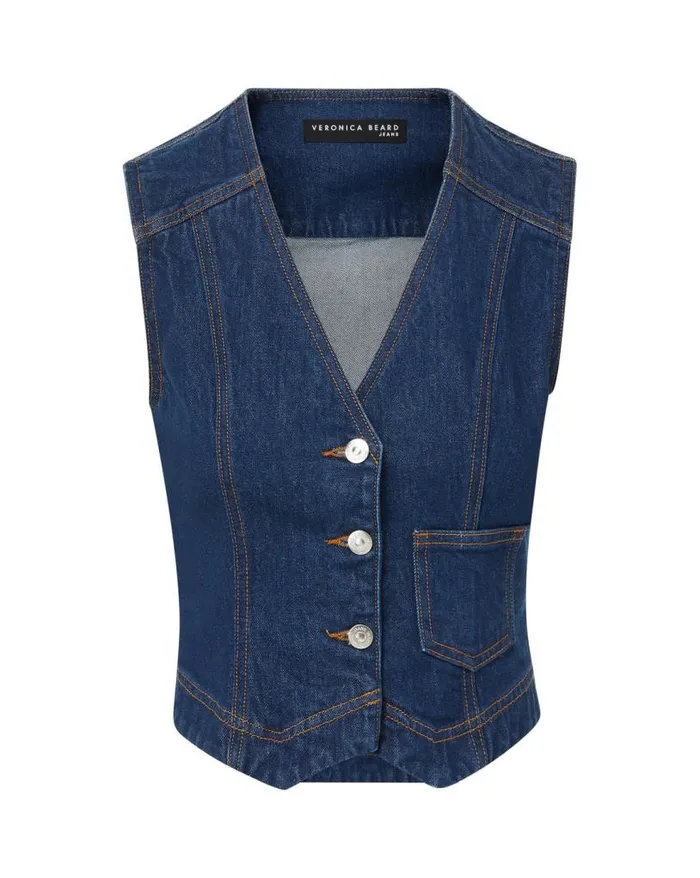 Jackets and Outerwear Shop Veronica Beard Valeria Denim Vest Washed Oxford