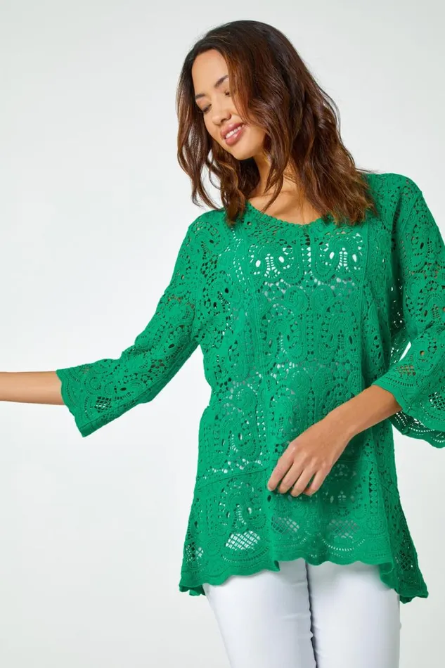Jade Cotton Crochet Tunic Top Women Roman Tops
