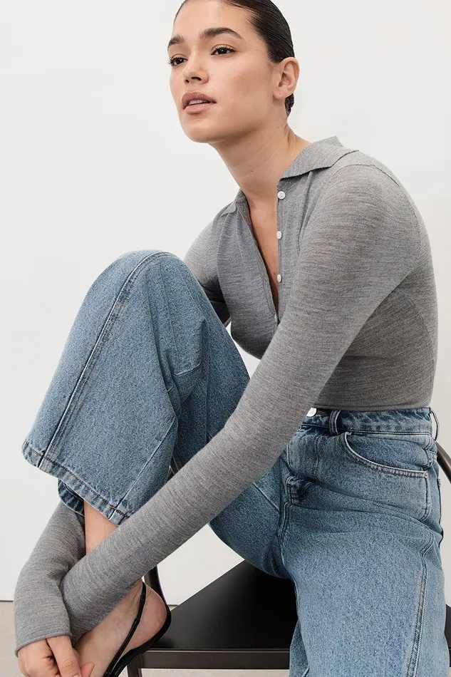 JANE SILVER MARLE MERINO POLO TOP Women DISSH Long Sleeved