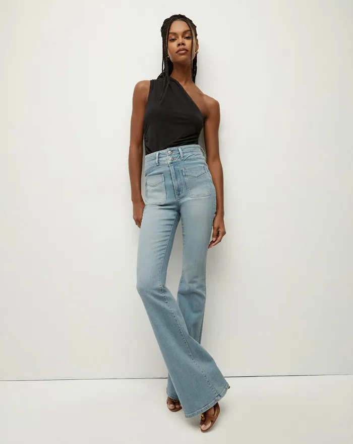 Jeans Shop Veronica Beard Beverly SkinnyFlare Jean Curved Back Yoke Silver Surfer