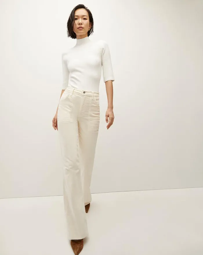 Jeans Shop Veronica Beard Crosbie Corduroy Slim WideLeg Pant Ecru