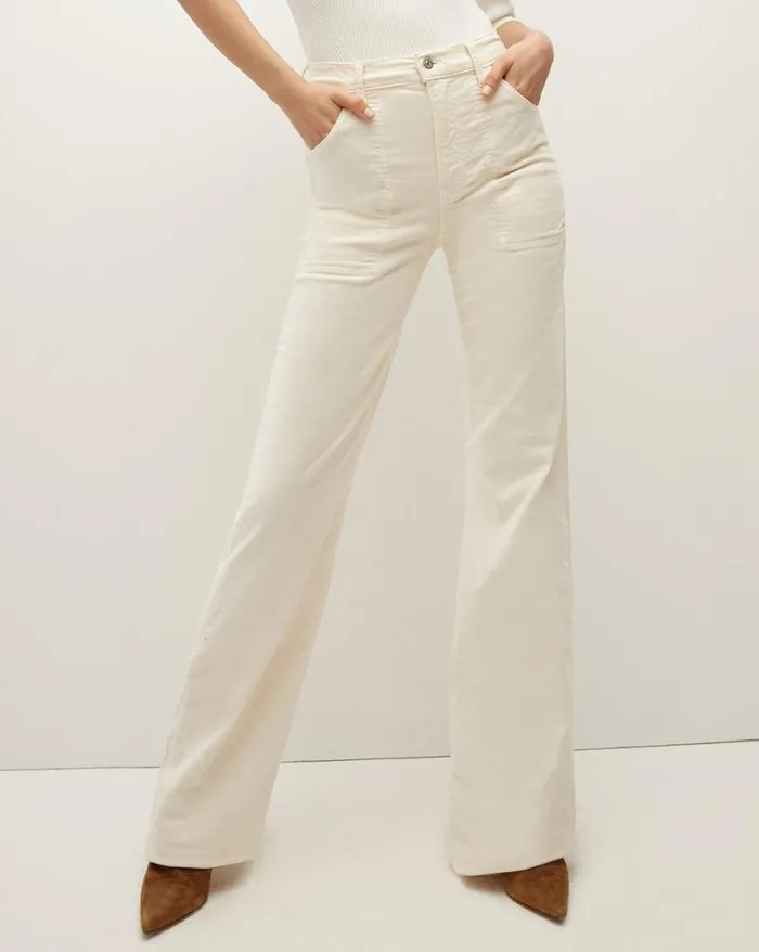 Jeans Shop Veronica Beard Crosbie Corduroy Slim WideLeg Pant Ecru