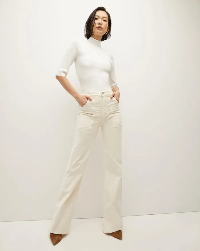 Jeans Shop Veronica Beard Crosbie Corduroy Slim WideLeg Pant Ecru