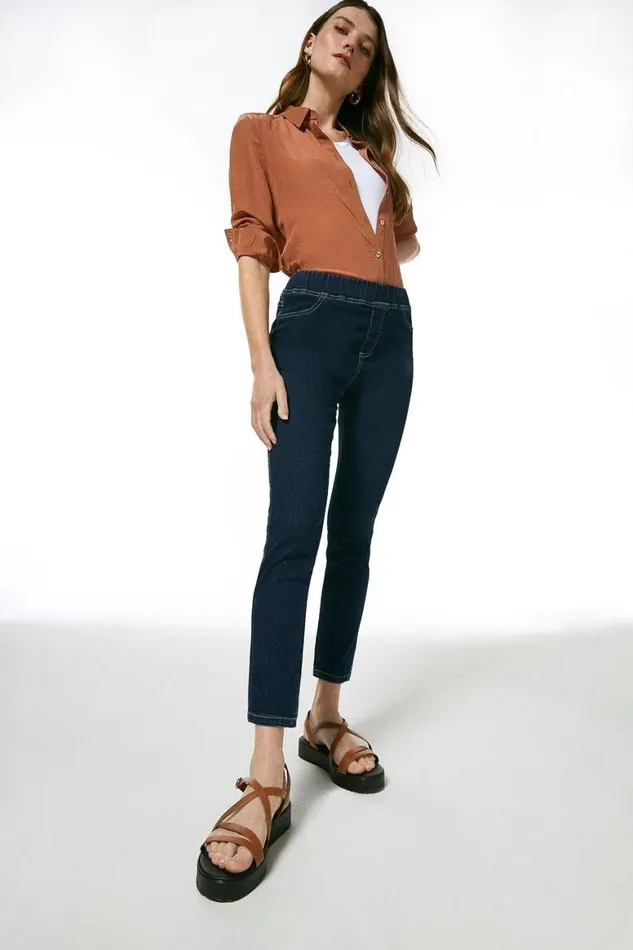 Jeans Women Karen Millen Mid Rise Skinny PullOn Stretch Jeans Indigo