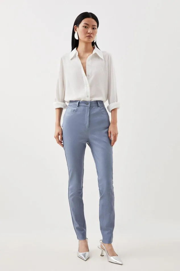 Jeans Women Karen Millen Stretch 5 Pocket Leather Jean Pale Blue