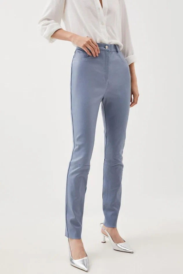 Jeans Women Karen Millen Stretch 5 Pocket Leather Jean Pale Blue