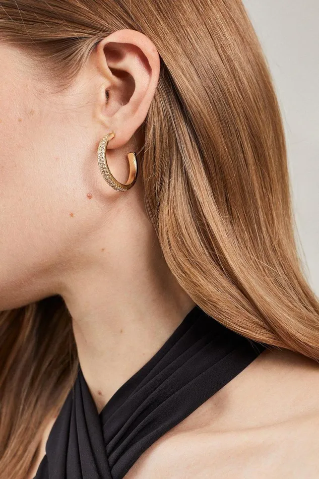 Jewellery Women Karen Millen Diamante Hoop Earrings Gold