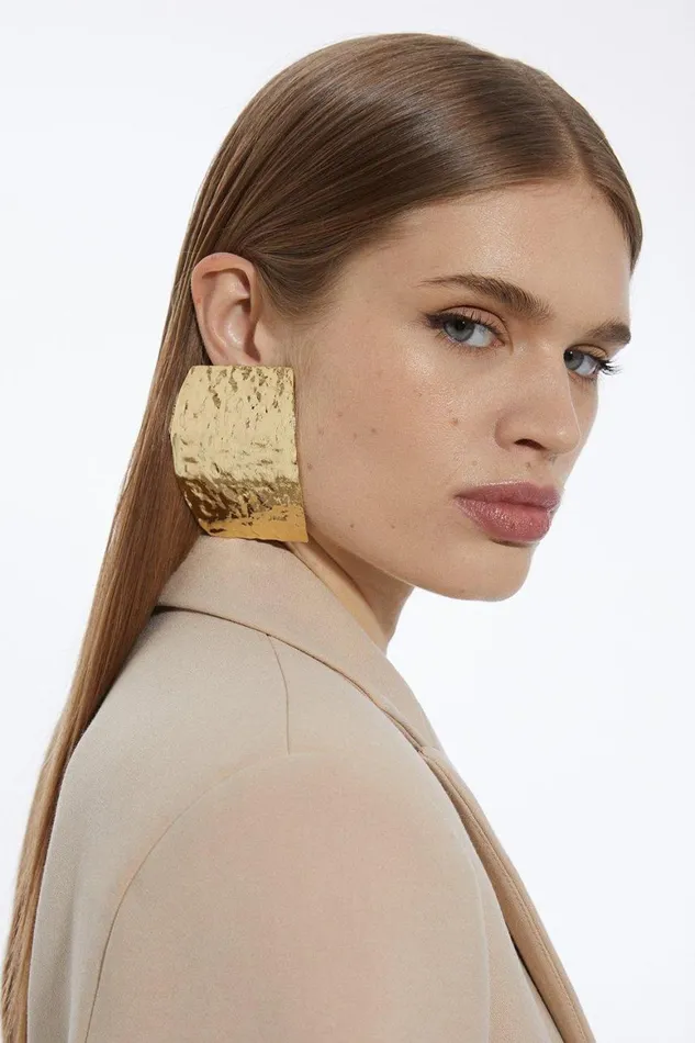 Jewellery Women Karen Millen Large Hammered Statement Earring Gold