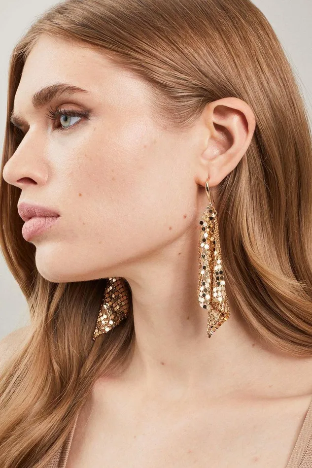 Jewellery Women Karen Millen Statement Chainmail Triangle Drop Earrings Gold