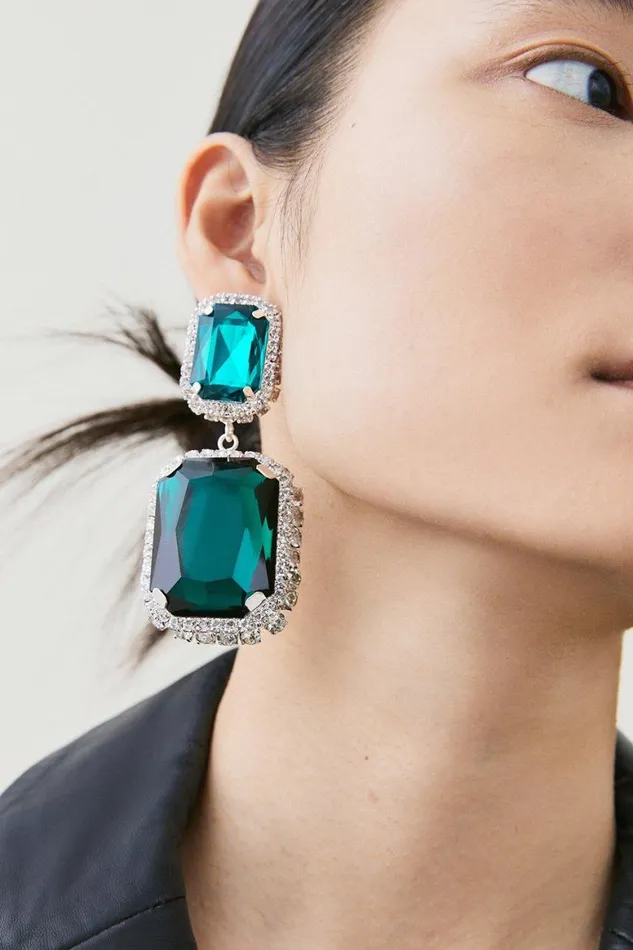 Jewellery Women Karen Millen Statement Diamante Framed Drop Earrings