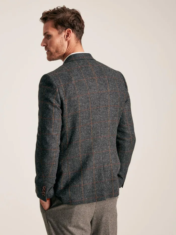 Joules Coats and Jackets Charcoal Grey Windowpane Check Wool Rich Blazer 8211 Men