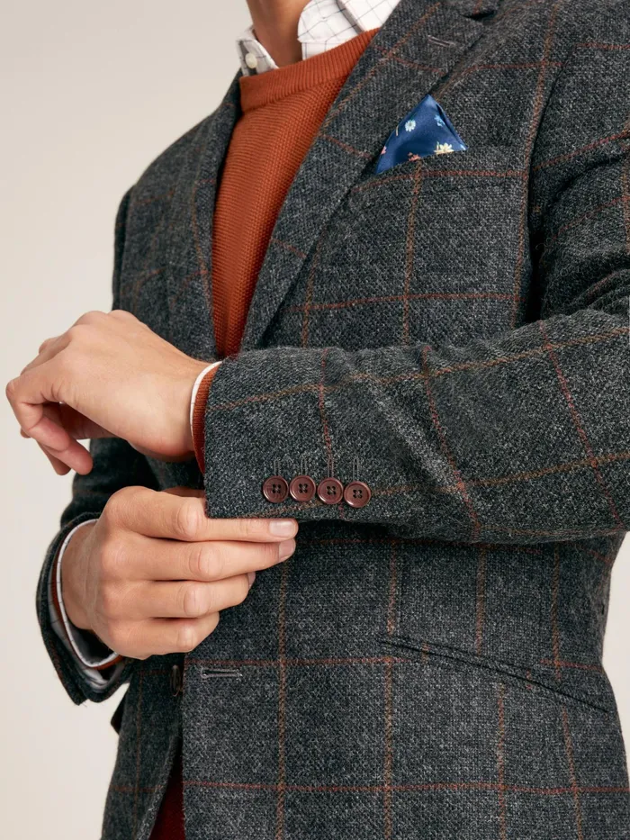 Joules Coats and Jackets Charcoal Grey Windowpane Check Wool Rich Blazer 8211 Men
