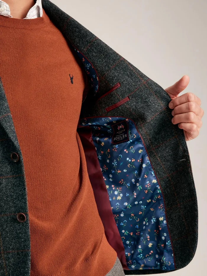 Joules Coats and Jackets Charcoal Grey Windowpane Check Wool Rich Blazer 8211 Men
