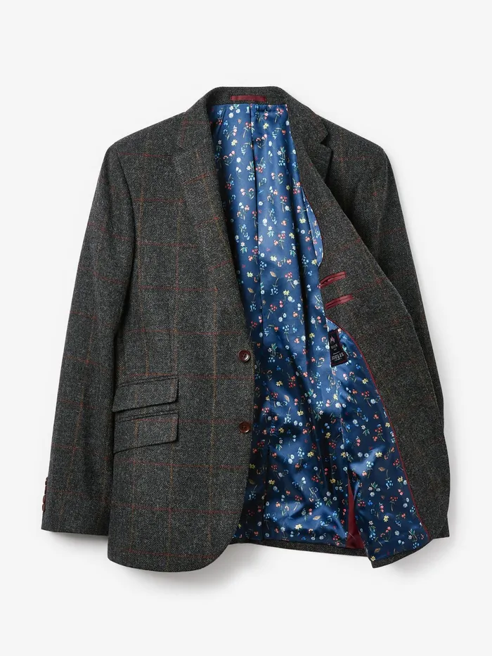 Joules Coats and Jackets Charcoal Grey Windowpane Check Wool Rich Blazer 8211 Men