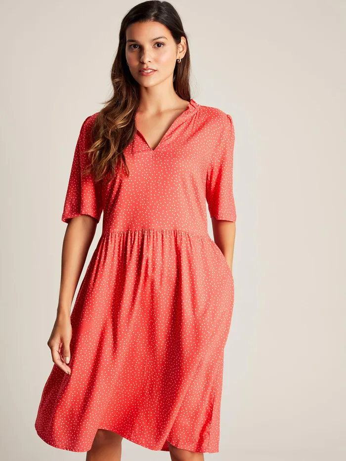 Joules Dresses Red Frill Neckline Short Dress 8211 Women