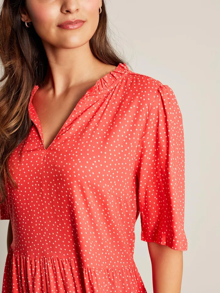 Joules Dresses Red Frill Neckline Short Dress 8211 Women