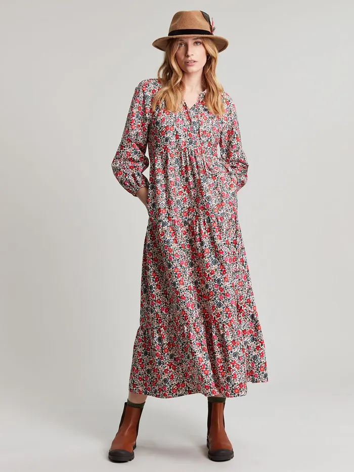 Joules Dresses White Melody Tiered Scallop Frill Neck Dress 8211 Women