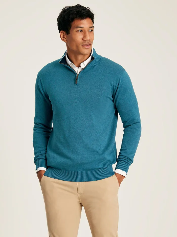 Joules Knitwear Blue Knitted Quarter Zip Jumper 8211 Men