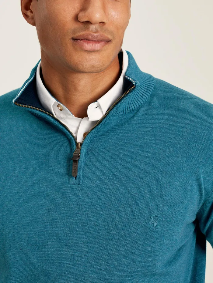 Joules Knitwear Blue Knitted Quarter Zip Jumper 8211 Men
